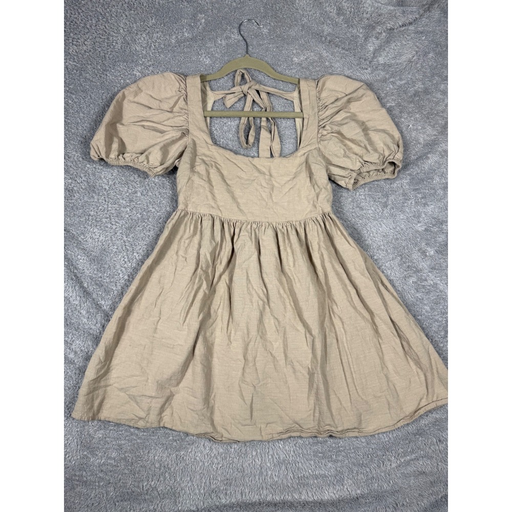 Altar'd State Mini Dress Womens XS Beige Excellent Puff Sleeve Boho Cottagecore
